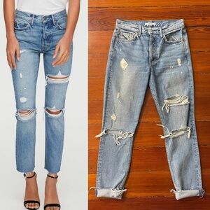 GRLFRND Karolina High Waisted Distressed Raw Hem Mid Wash Jeans - Sz 26